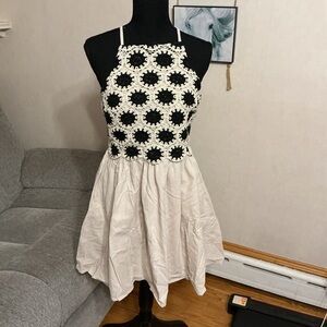 Black and tan Crochet Halter sun fit and flare Dress